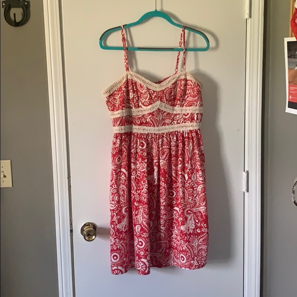 Red patterned spaghetti strapped dress